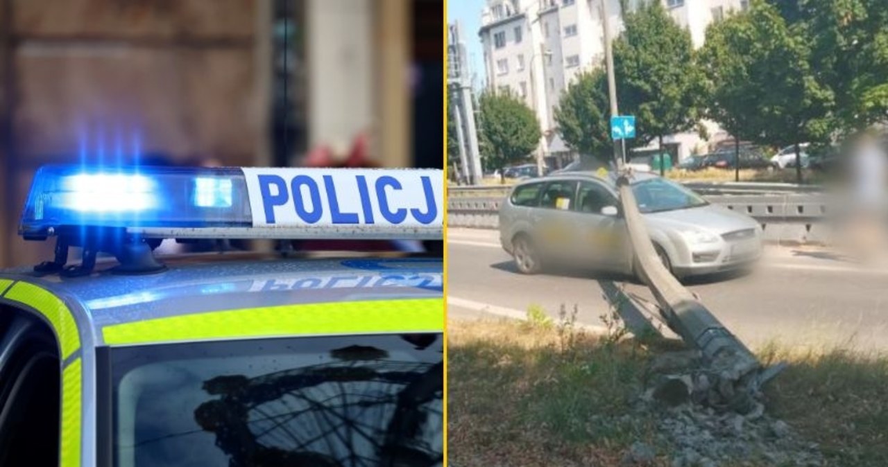 Latarnia spadła wprost na samochód. Groźny wypadek