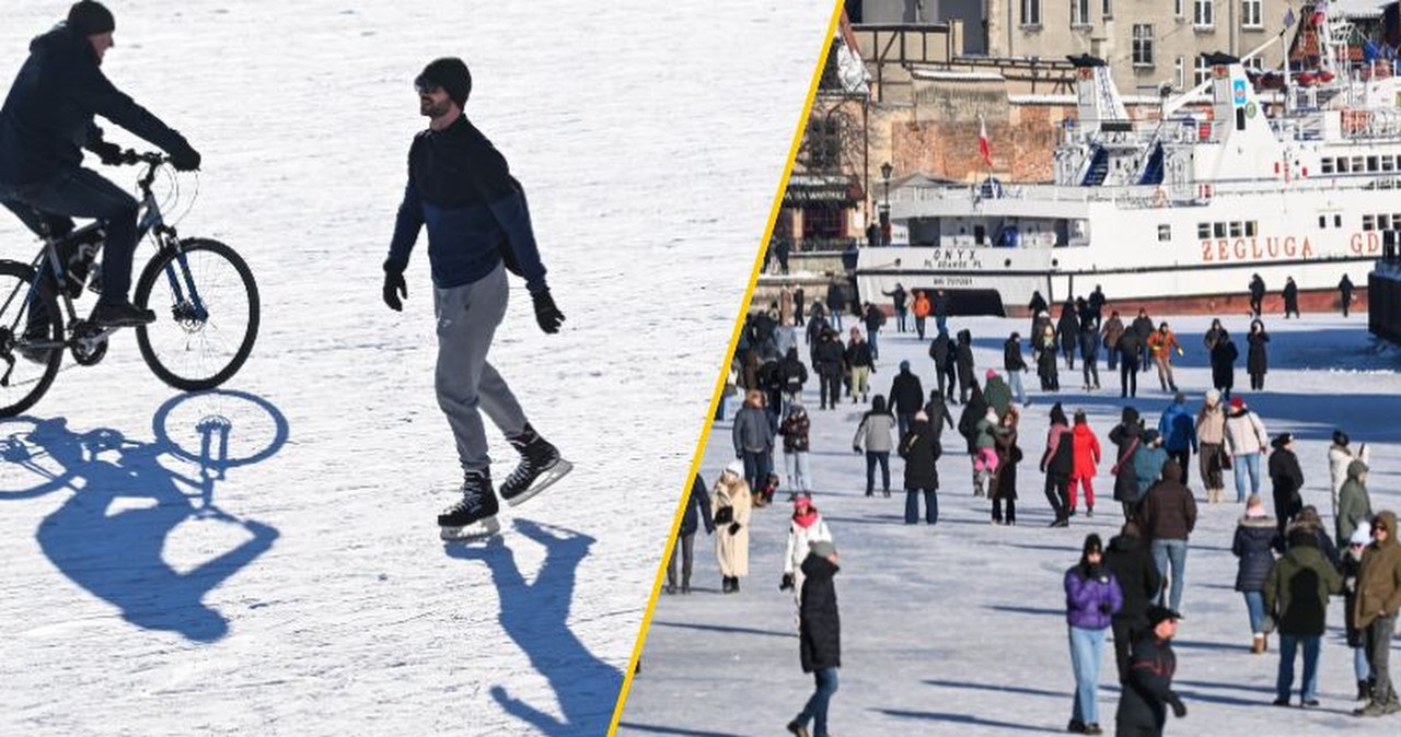 Tłumy na zamarzniętej Motławie w Gdańsku. "To śmiertelnie niebezpieczne" [NAGRANIE]
