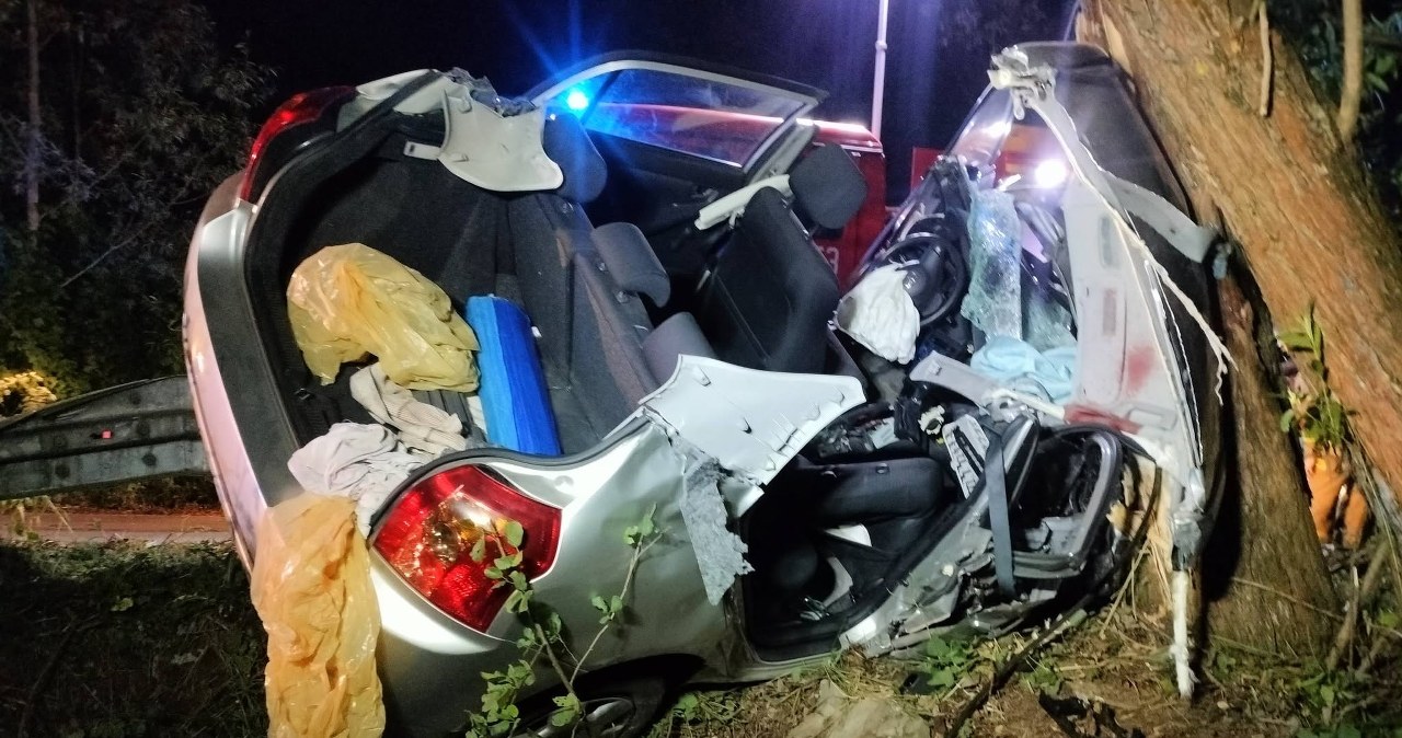 Toyota z pięciorgiem nastolatków wbiła się w drzewo. Z auta zostało niewiele
