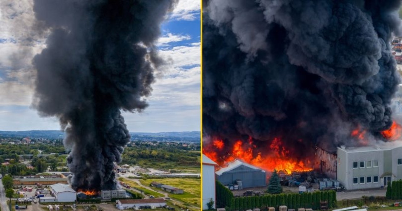 Potężny pożar w Tarnowie. Zapaliła się hala ze zniczami