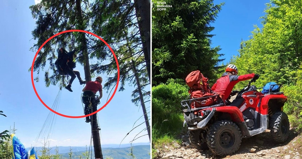 Utknął na drzewie. Nietypowa akcja ratunkowa w Beskidach