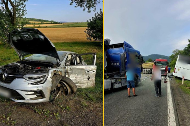 80-latek za kierownicą, zderzenie z ciężarówkami i autobusem. Poważny wypadek na Dolnym Śląsku
