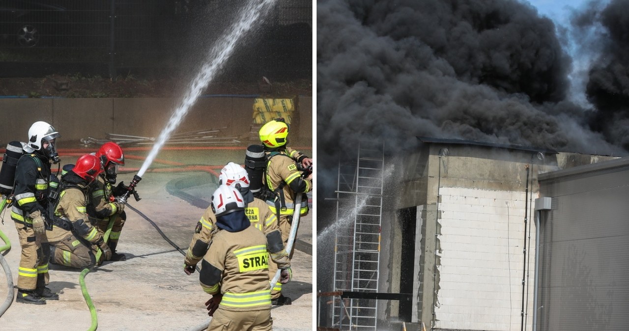 Pożar hali w budowie. Ogień zniszczył dach