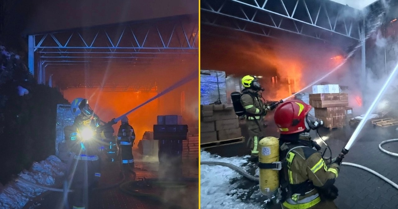 Wielka akcja strażaków w Skawinie. Zapaliła się hala magazynowa