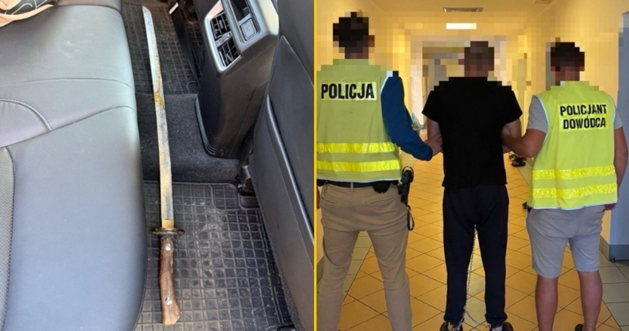 Mężczyzna zaatakował policjanta mieczem samurajskim. NAGRANIE