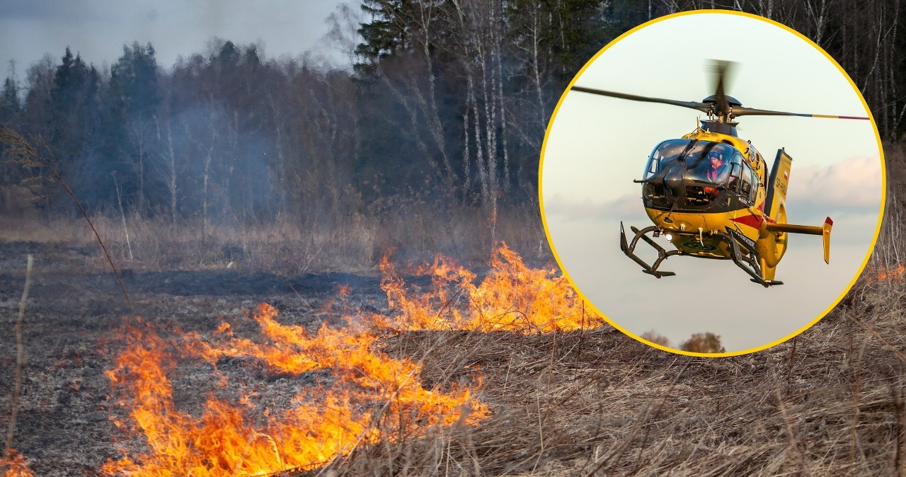 Pożar trawy w Małopolsce. Poważnie poparzony senior, wezwano śmigłowiec LPR