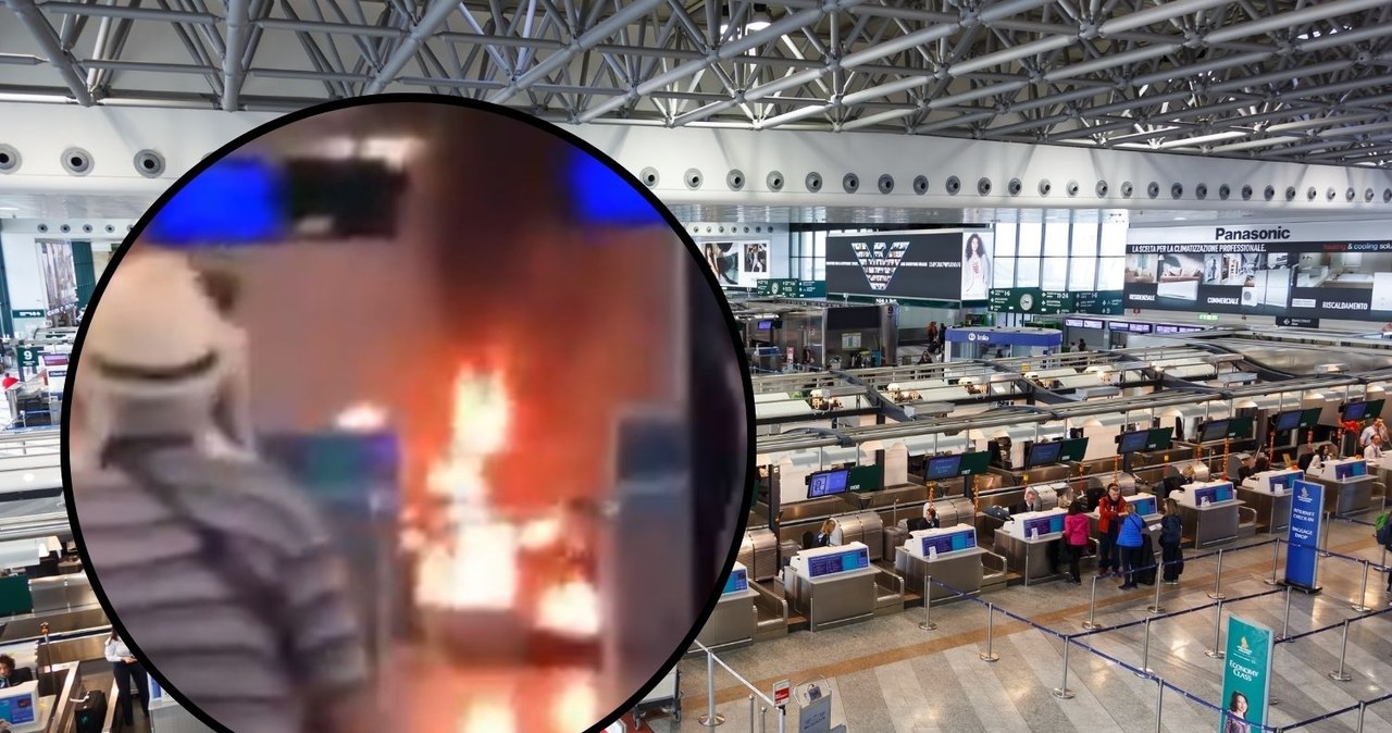 Płonący terminal i agresor z młotkiem. Szokujące sceny na lotnisku w Mediolanie