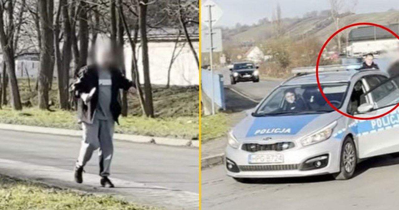 Atak 23-latka na terenie firmy w Myślenicach. Policja pokazała nagranie interwencji