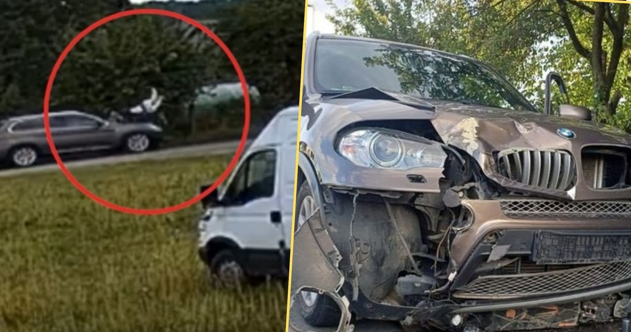 Zaliczył na hulajnodze "czołówkę" z samochodem. Wideo poraża