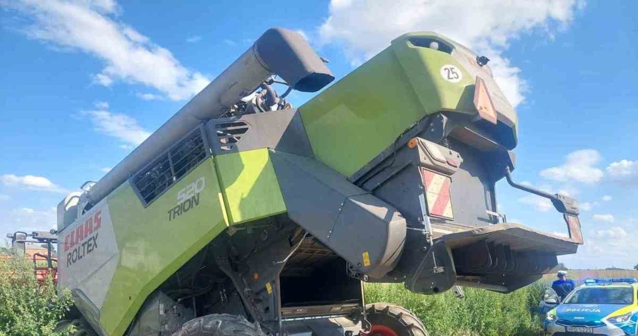 Kombajn niebezpiecznie przechylił się podczas żniw. Policja szuka winnych