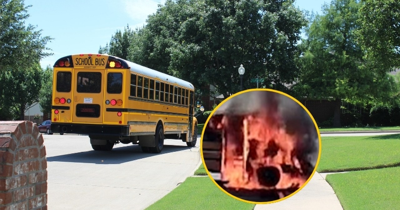 Szybka reakcja matki zapobiegła tragedii. Szkolny autobus w płomieniach
