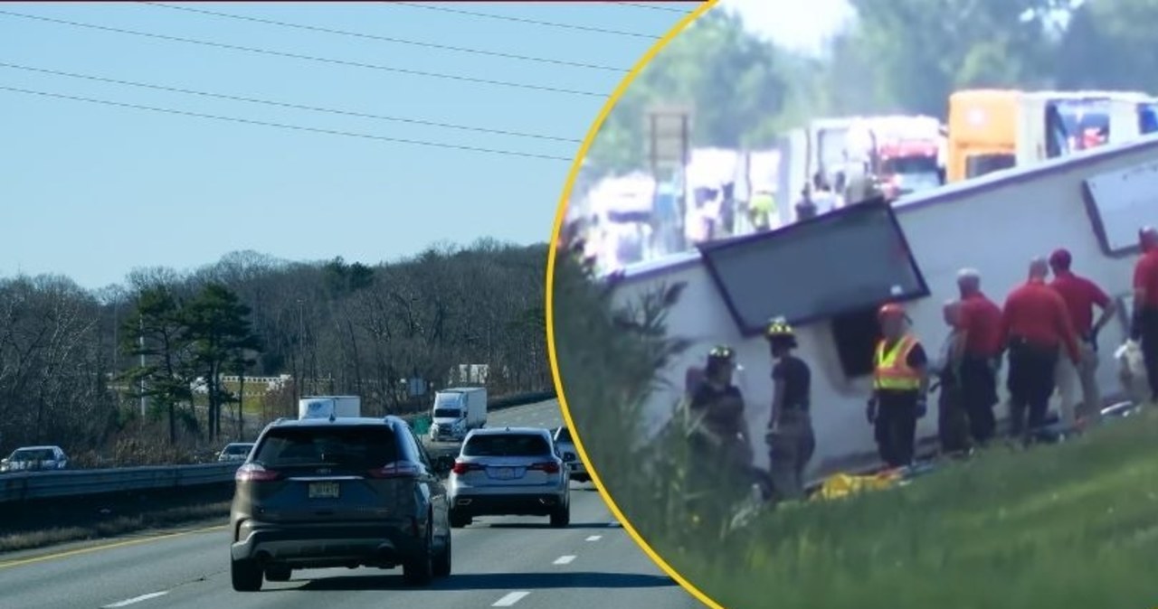 Autokar się rozbił i dachował na autostradzie w USA. Co najmniej pięć ofiar