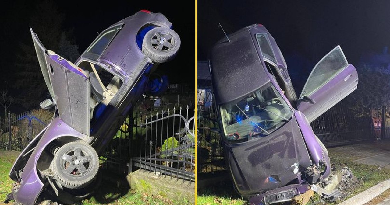 O włos od tragedii. Auto stanęło niemal na sztorc