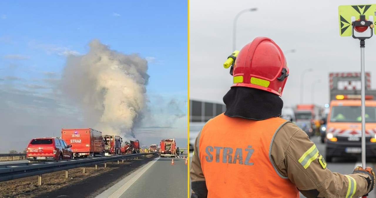 Z auta wylała się ropa, doszło do pożaru. Utrudnienia na A2