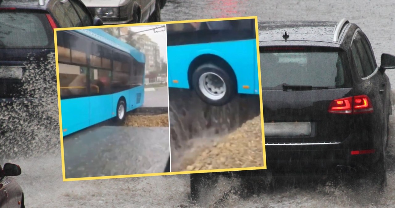 Burza sieje spustoszenie. Trolejbus zawisł nad zapadliskiem
