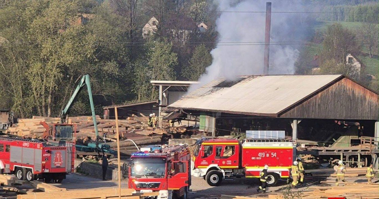 Pożar tartaku w Iwkowej. Kilkudziesięciu strażaków w akcji