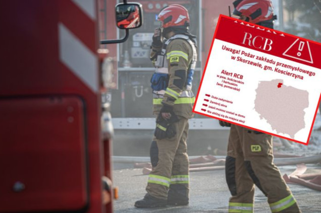 Pożar hali produkcyjnej na Pomorzu. Alert RCB dla dwóch powiatów