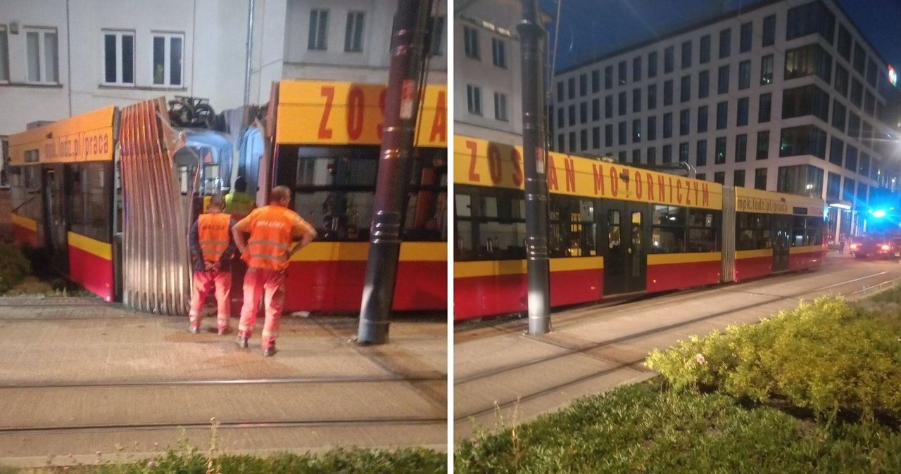 Tramwaj przełamał się na przegubie. Kolizja w Łodzi [ZDJĘCIA]