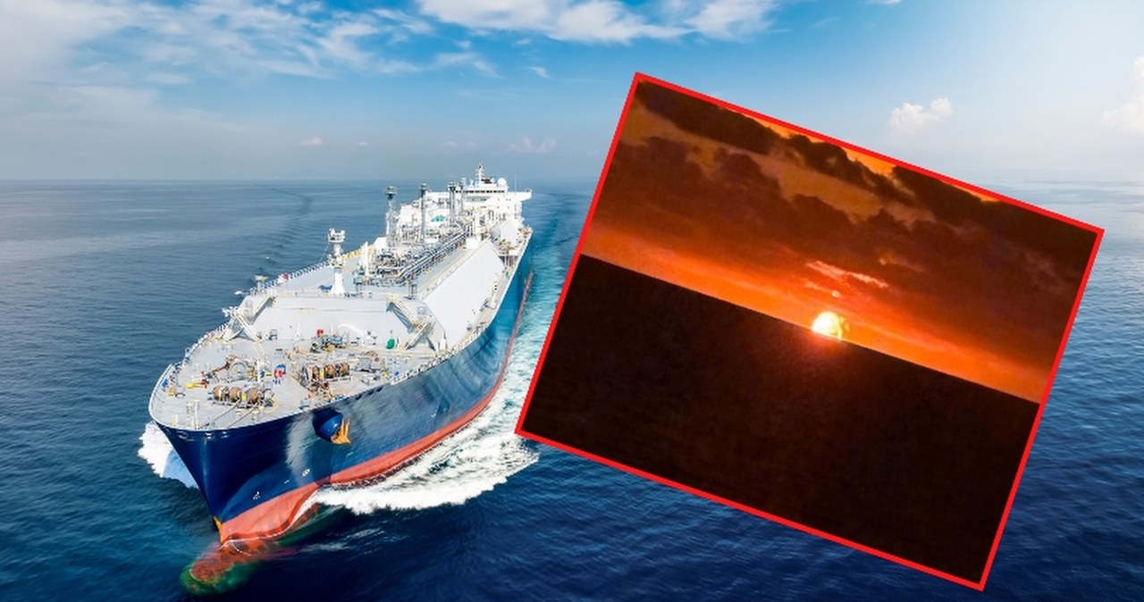 To nie zachód słońca, a płonący rosyjski gazowiec na Morzu Śródziemnym