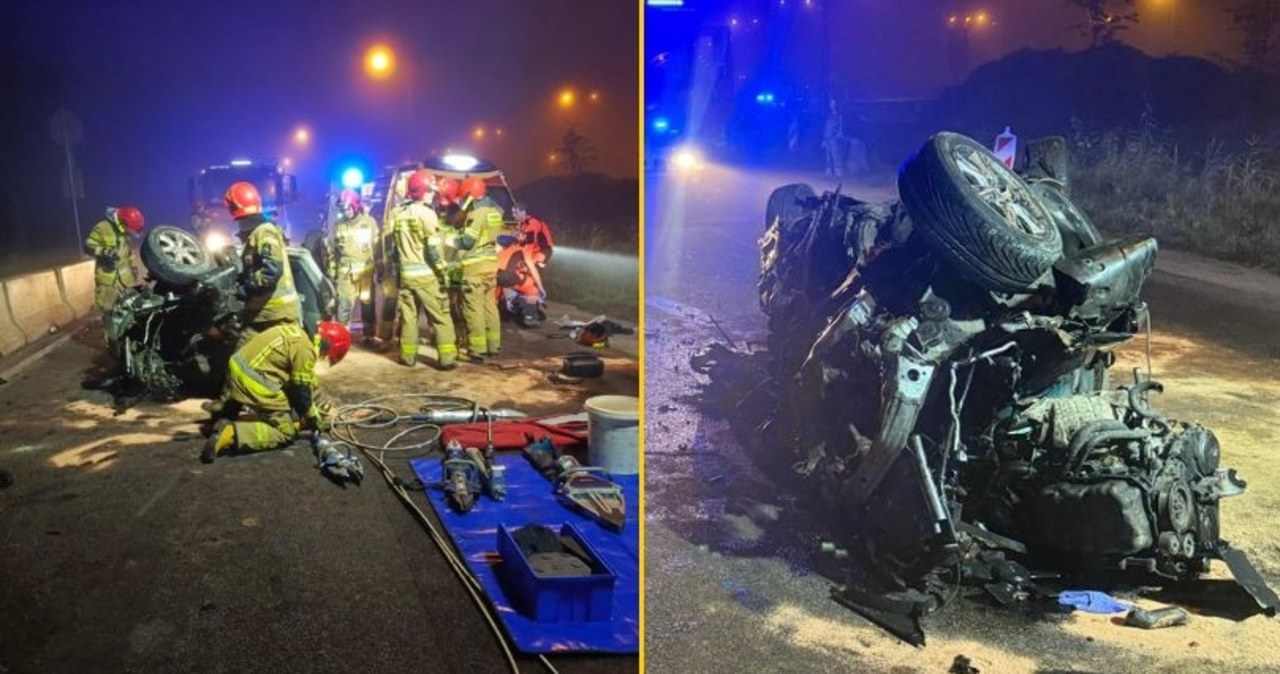 Czterech nastolatków w szpitalu po dachowaniu. Auto w strzępach