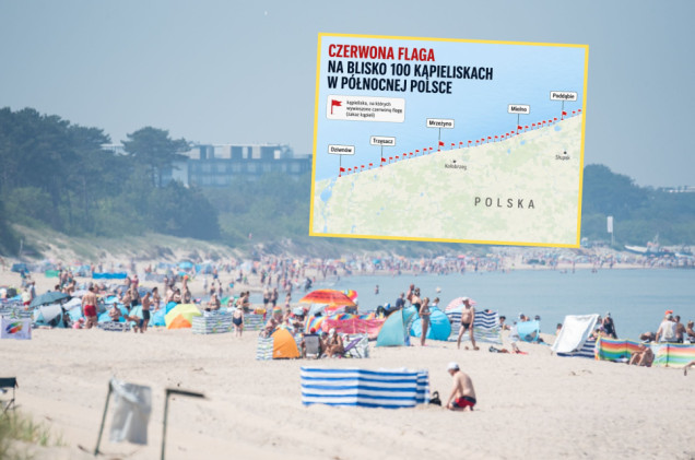 Mapa grozy: Czerwona flaga na blisko 100 kąpieliskach w północnej Polsce