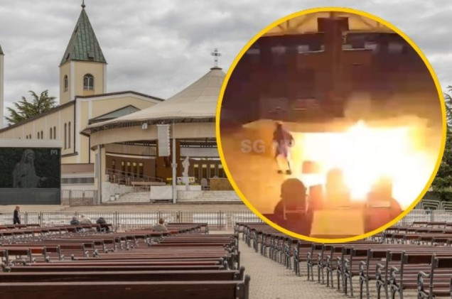 Ogień i profanacja w Medjugorje. Napisy m.in. po polsku