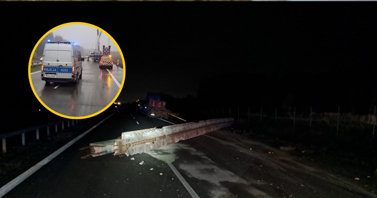 Elementy mostu wypadły z naczepy. Duże utrudnienia na S17