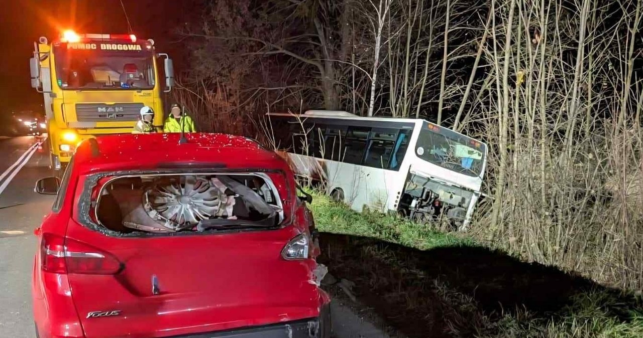Autobus wylądował w rowie. Dwoje dzieci w szpitalu