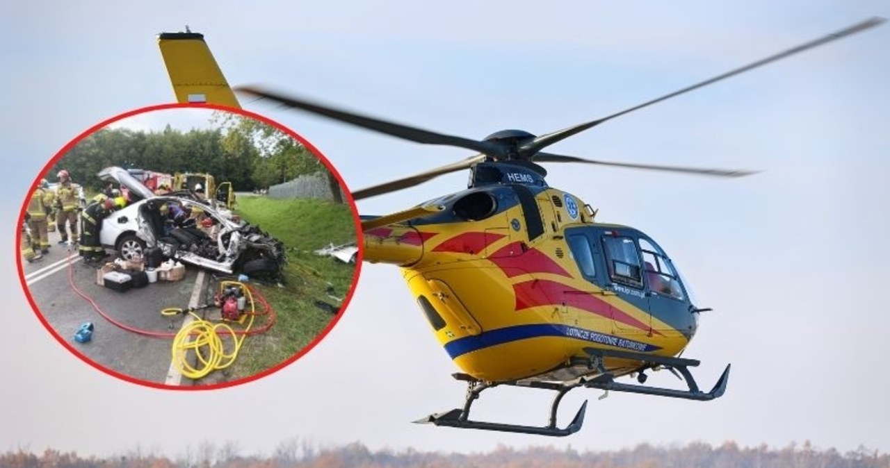 Wypadek niedaleko Olsztyna. Auto doszczętnie zgniecione, droga zablokowana