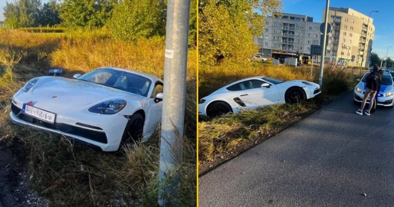 Chciał się popisać, niestety nie wyszło. Porsche wylądowało w rowie