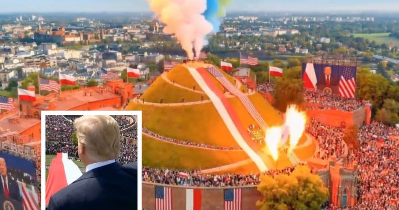 Trump na Kopcu Kościuszki, tłum wiwatuje. Dzieło AI na profilu ambasadora USA