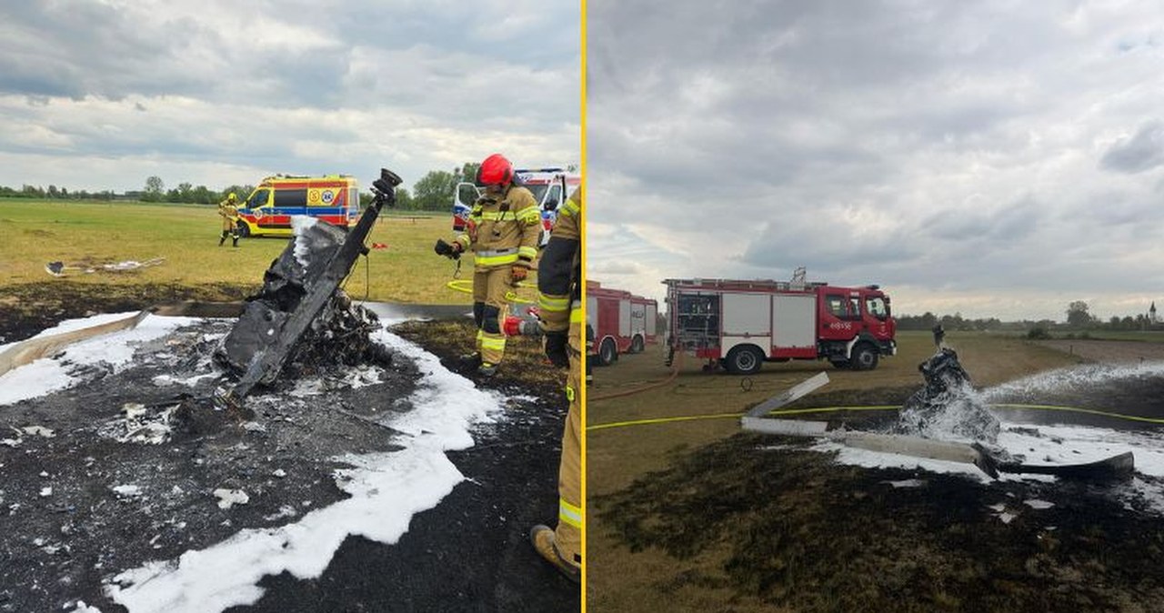 Groźny wypadek lotniczy na Mazowszu. Wiatrakowiec runął i spłonął