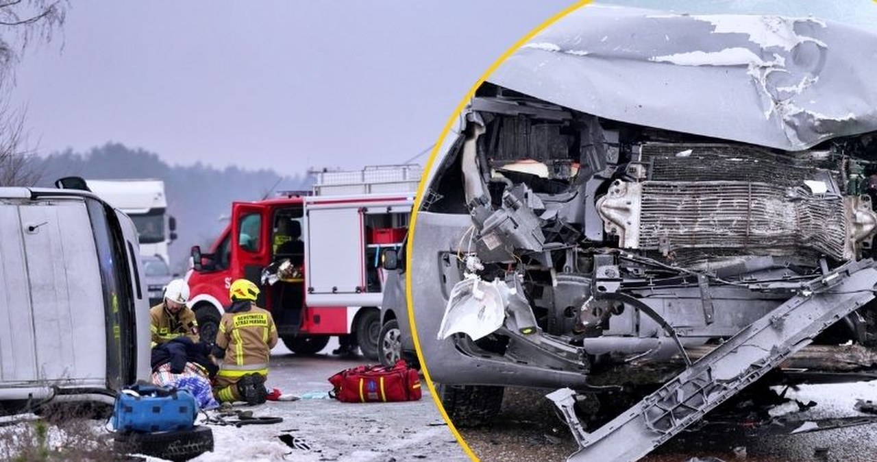 Zderzenie busów na oblodzonej drodze. 9 osób rannych, w tym dzieci