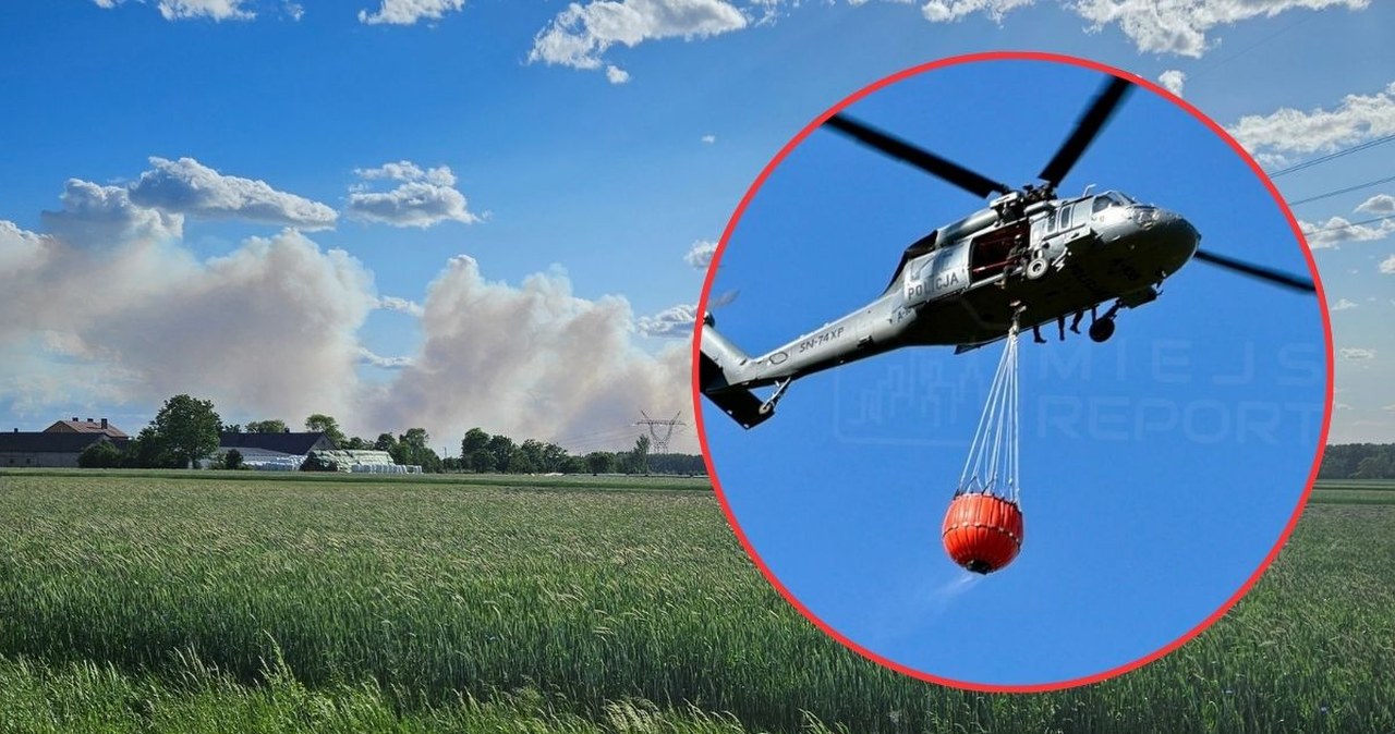 Pożar lasu niedaleko Warszawy. W akcji policyjny Black Hawk z Bambi Bucket