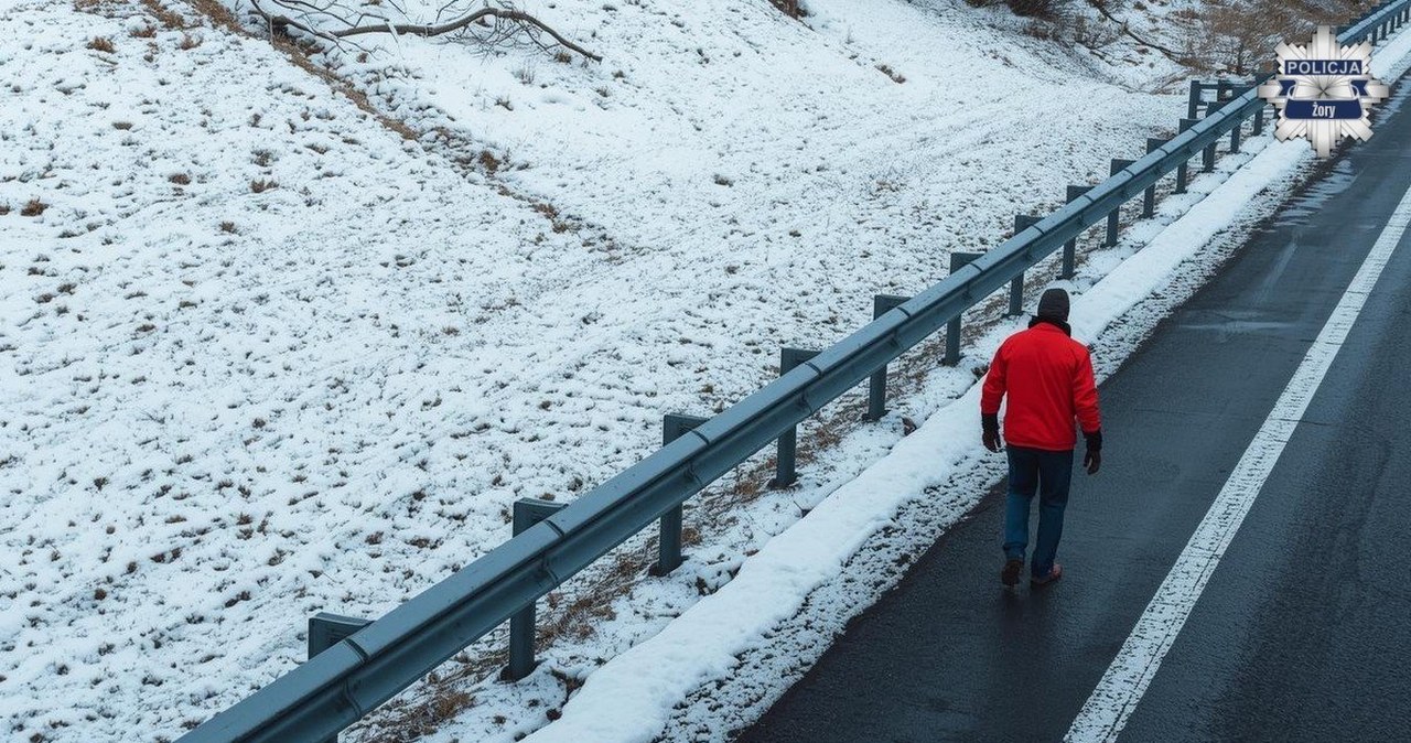Zdradziła go czerwona kurtka. Pieszy na autostradzie w śnieżycy okazał się złodziejem