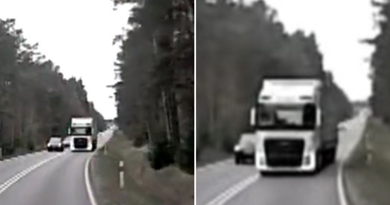 Ciężarowy pchał się "na czołówkę" z autobusem pełnym ludzi [FILM]