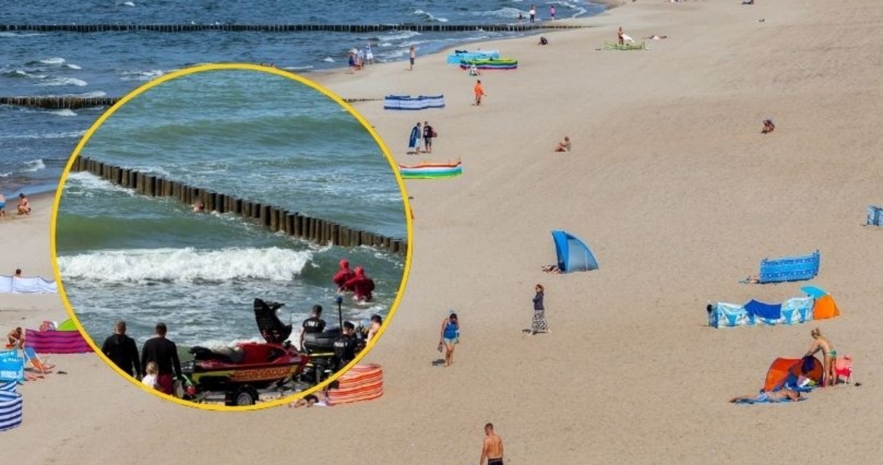 Dramatyczne chwile na plaży w Mielnie. Mężczyzna utknął w falochronie