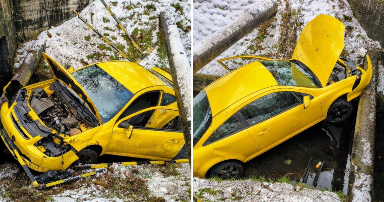 Żółty chevrolet porzucony w basenie przeciwpożarowym. Policja dotarła do właściciela