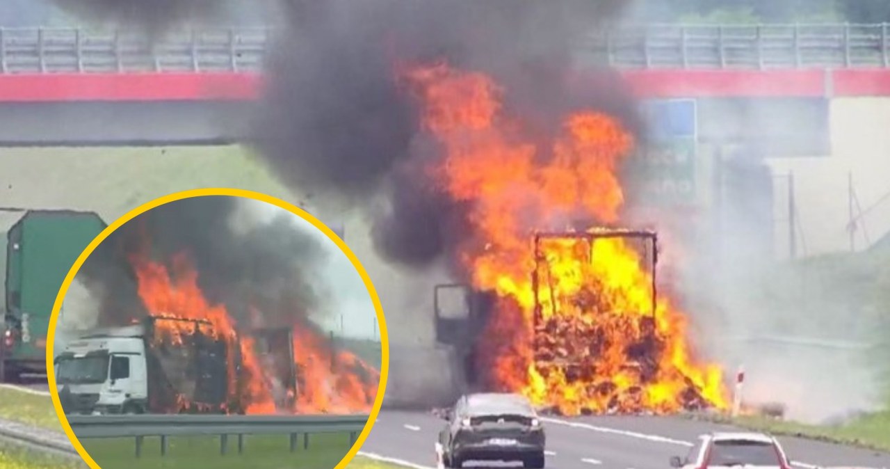 Pożar ciężarówki z makulaturą. Autostrada jest zablokowana