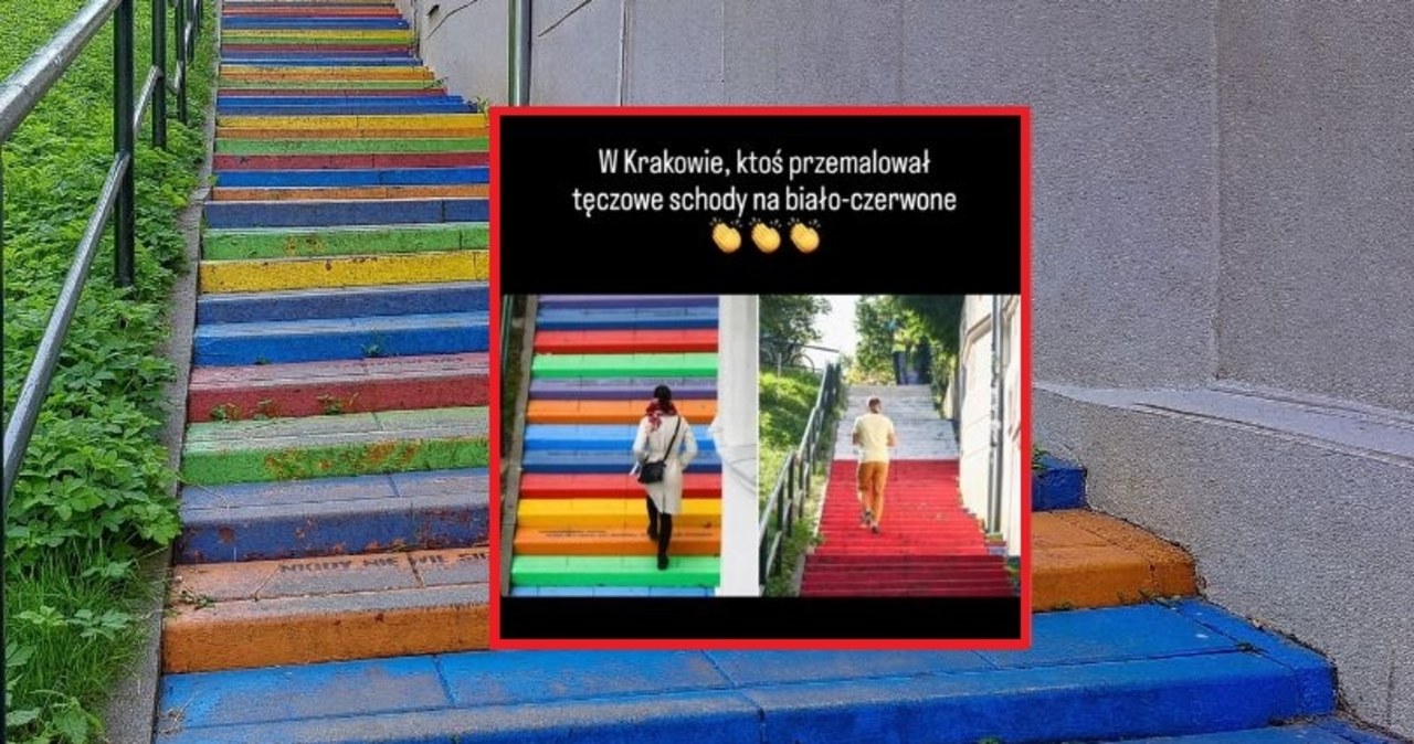 Bezprawne przemalowanie słynnych schodów w Krakowie. Berkowicz: Brawo!